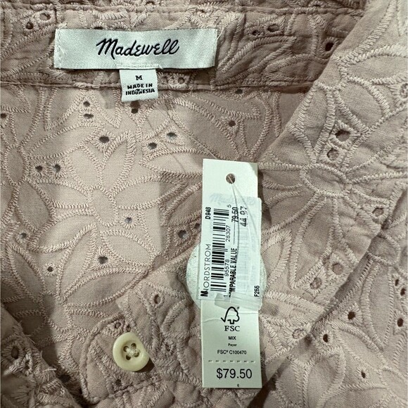 Madewell Eyelet Beachside Shirt Dream on Daisies Short Sleeve Button Pink M NWT - Picture 5 of 12